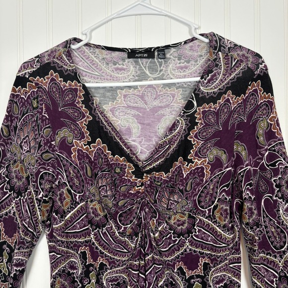 y2k Paisley Print Top Womens Petite Large Purple Boho Indie Hippie Earthy Rayon - Picture 4 of 11